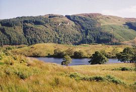 View from patio of Loch Avich and hills   