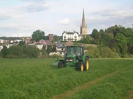 mowing oak meadow with view of Ross- behind